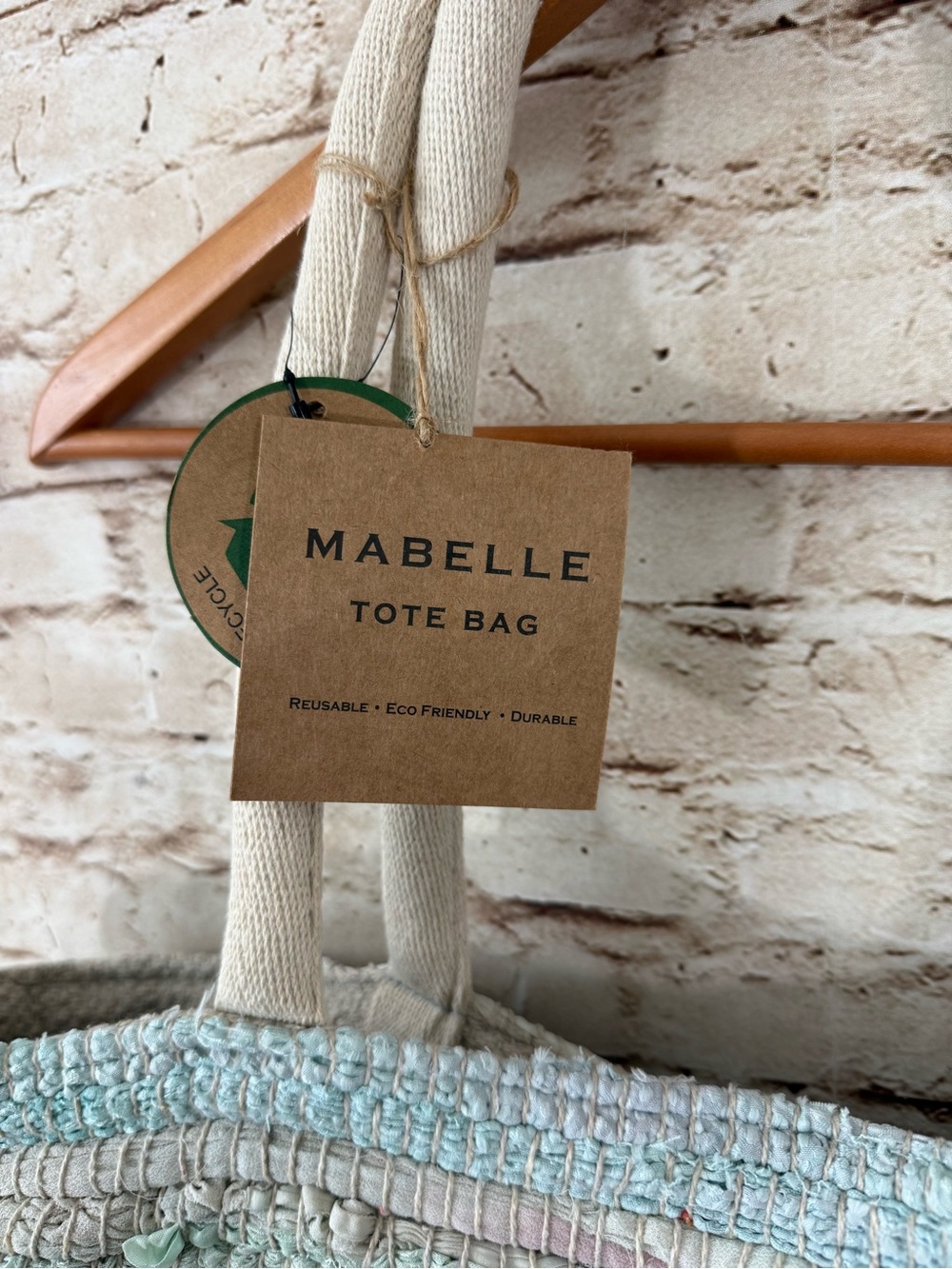 Mabelle Chindie Upcycled Light Aqua Woven Fabric Tote Bag Large - Picture 4 of 6